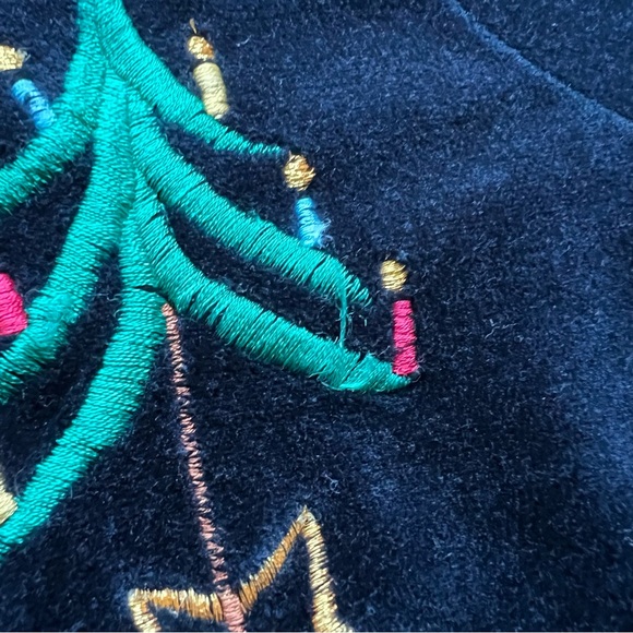 Michael Simon Lite Christmas Cardigan Black Green Embroidered Trees Women’s L - Picture 12 of 16